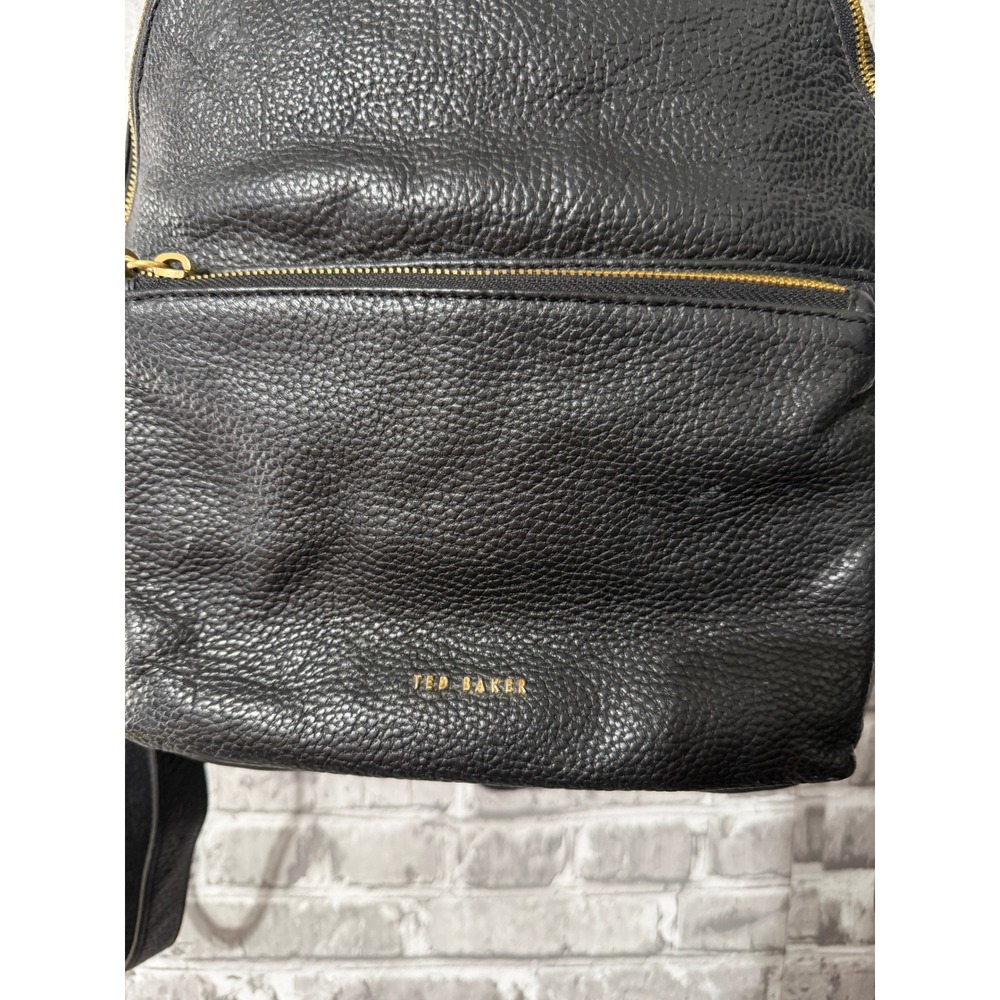 Ted Baker London Black Pebbled Leather Tassel Backpack Gold Hardware - Picture 3 of 6